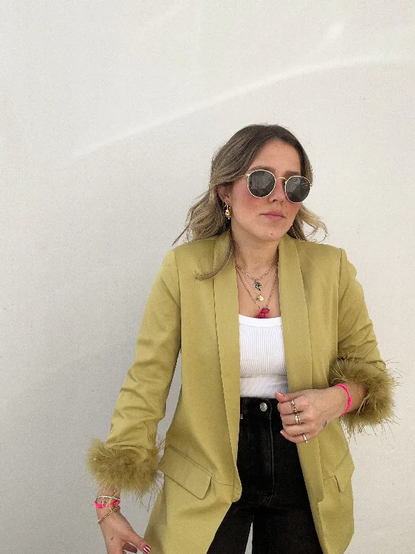 Honey Lime Feathers Blazer Refined Women's Velvet