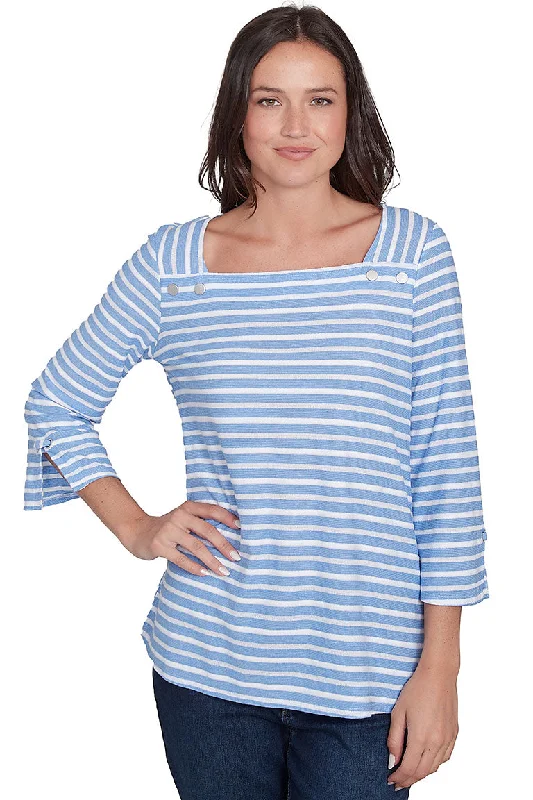 Petite Resort Ready Striped Square Neck Top Youthful Women's Anime - inspired
