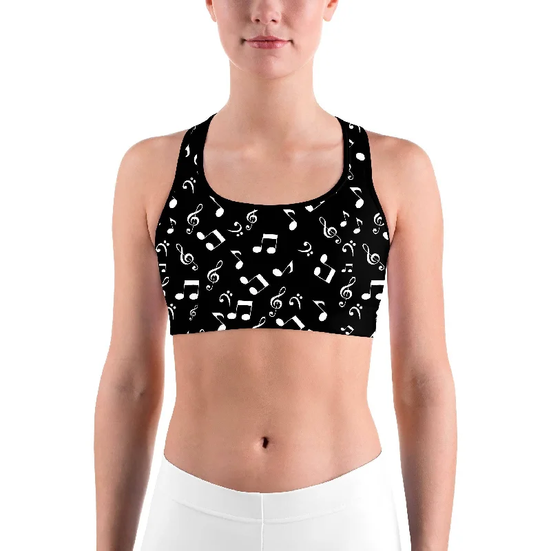 Music Notes Black Sports bra