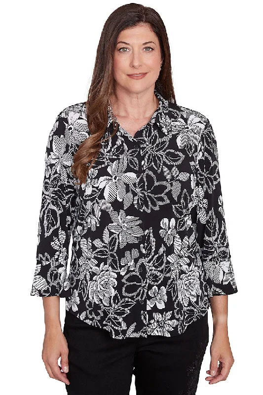 Petite Wild At Heart Floral Puff Print Shirt Vintage Women's 1970S 