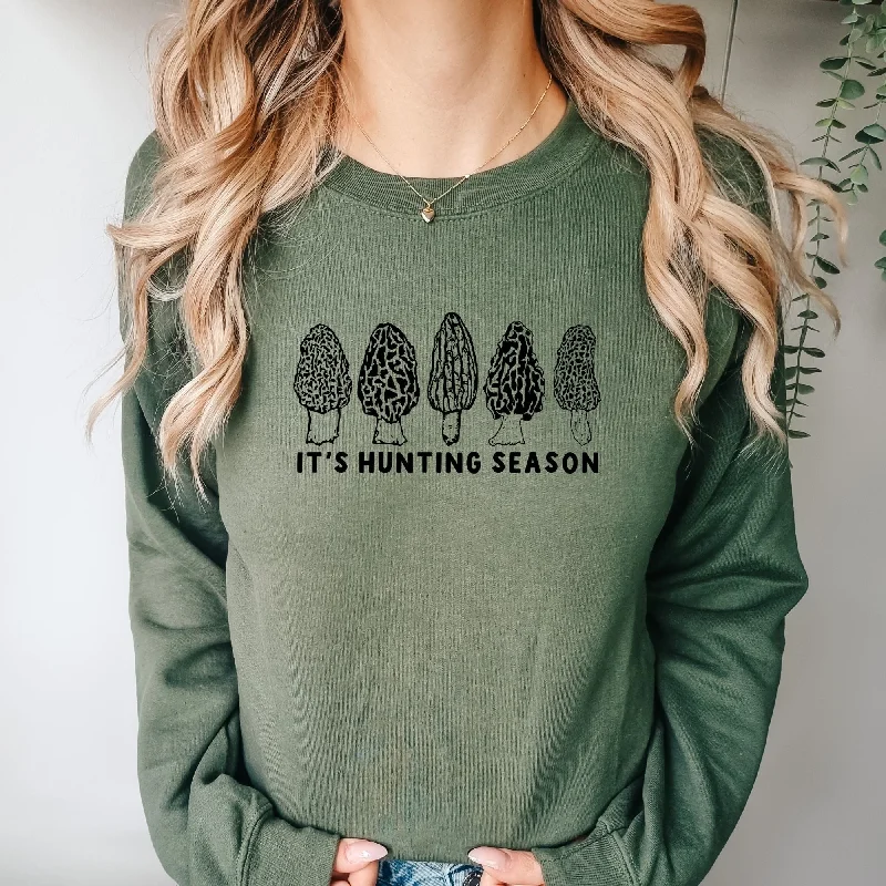 Hunting Season Morel Mushroom Sweatshirt Men and Women *UNISEX FIT* Dapper Women's Bow - adorned Hunting Season Morel Mushroom Sweatshirt Men and Women *UNISEX FIT* Dapper Women's Bow - adorned