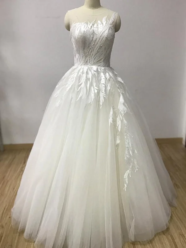 Elegant Lace A-Line Tulle Wedding Dresses Vintage Women's 1970S 
