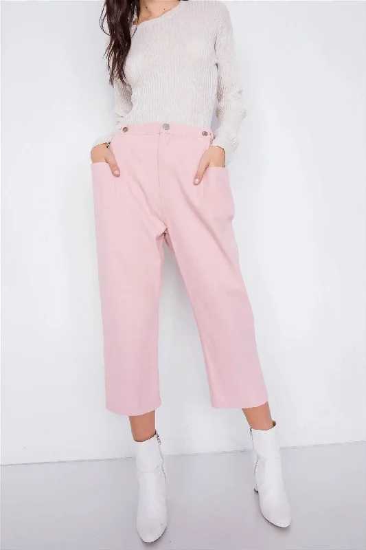 Pastel Chic Solid Ankle Wide Leg Adjustable Snap Waist Pants Casual Women's Japanese 