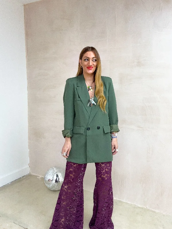 Slouch Basic Blazer In Khaki Laid - back Women's Style