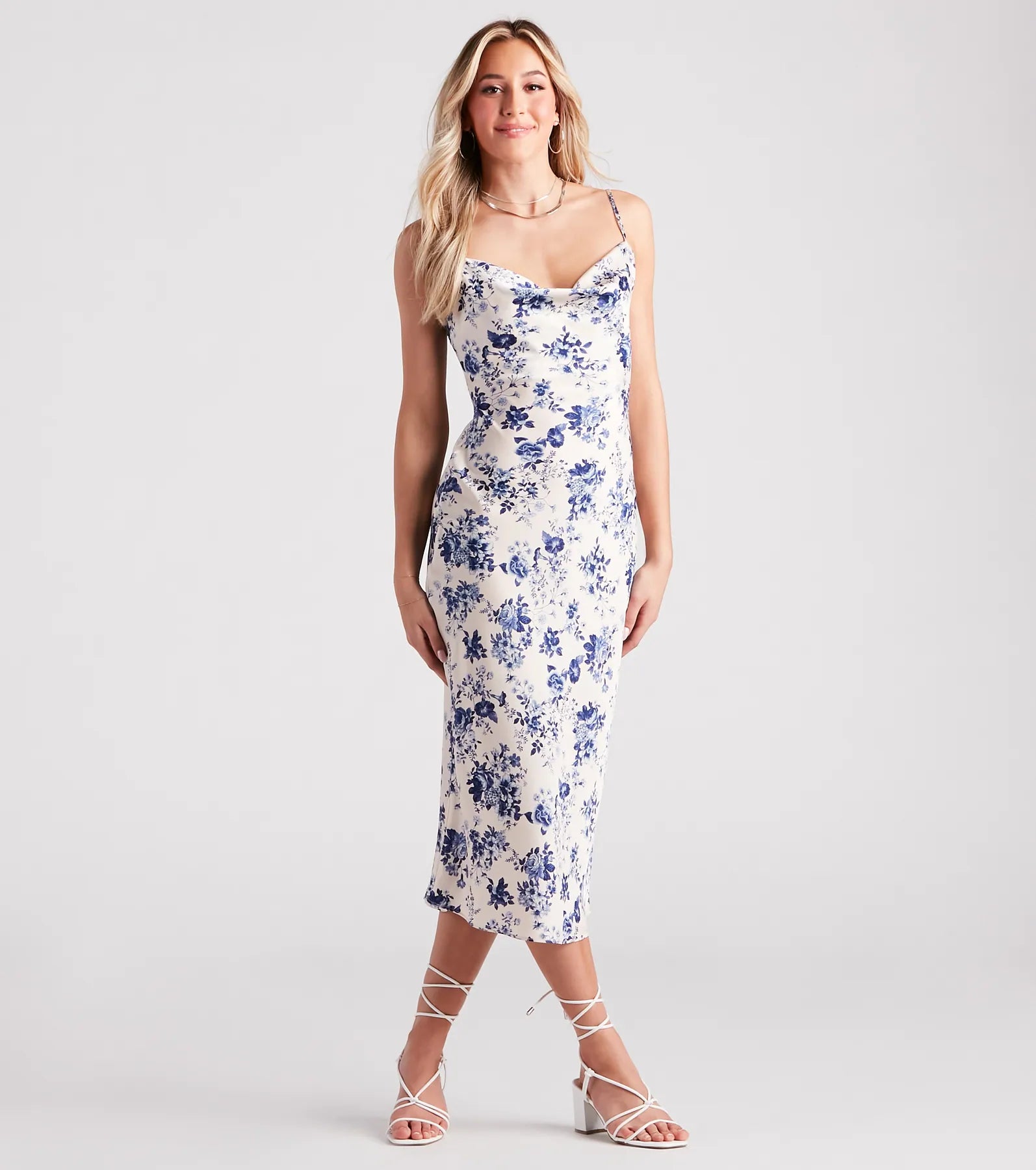 Infatuated Floral Satin Midi Dress Sleek Women's 