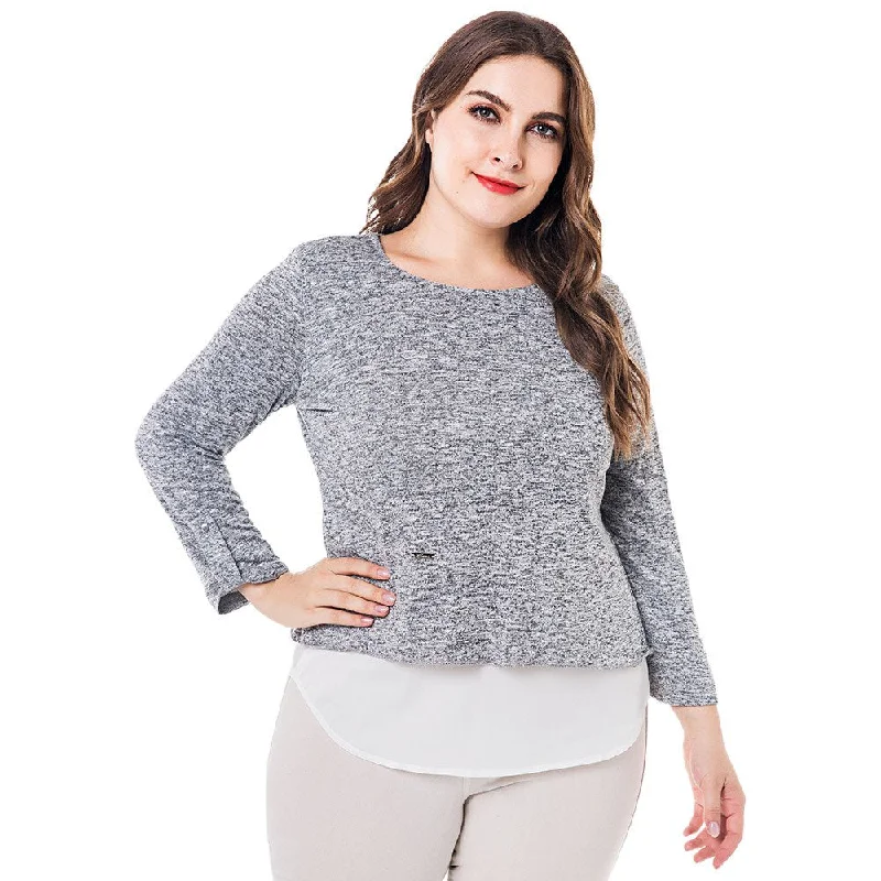ANALUUKE Round Spring Long Sleeve Blouse Cozy Women's Sherpa - lined