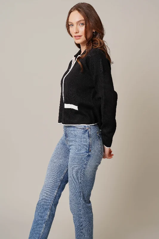 Zip-Up Cardigan with Tipping Compression