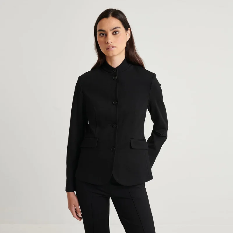 Patrick Assaraf Ponte Collarless Single Breasted Blazer - Black Trendy Women's 