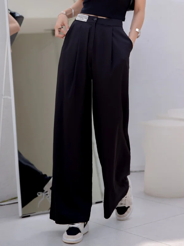 Casual Plain Patched High Waist Long Women Pants