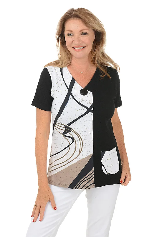 Petite Tawnie Button Pocket Short Sleeve Top Practical Women's Multi - 