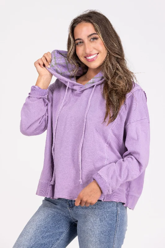 Leisure Loving Women's Relaxed Plaid Lined Hoodie Geometric