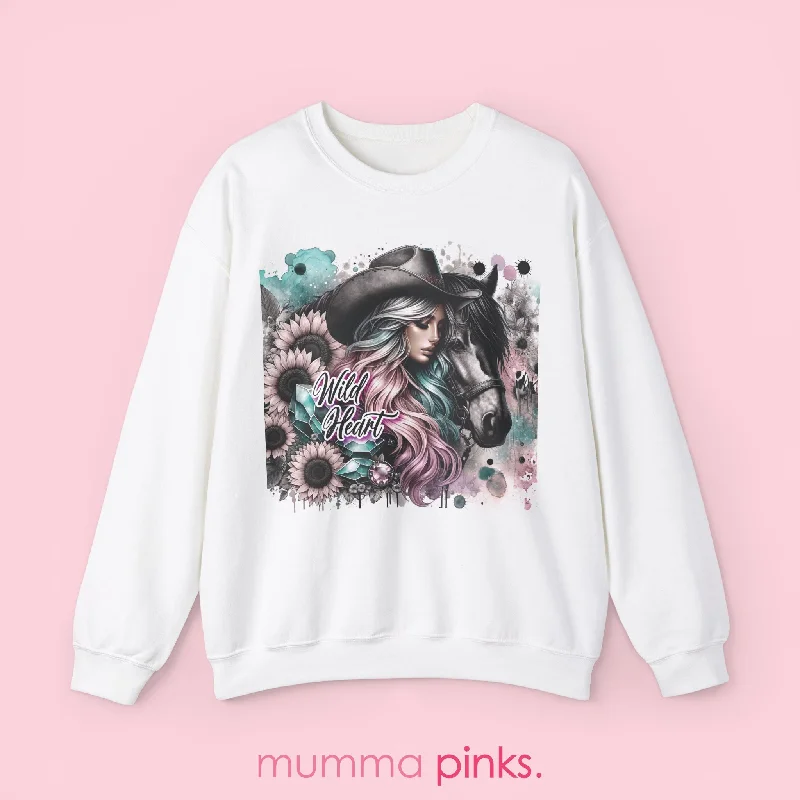 Wild at Heart Cowgirl with Horse and Flowers Sweatshirt Dynamic Women's High - energy Wild at Heart Cowgirl with Horse and Flowers Sweatshirt Dynamic Women's High - energy