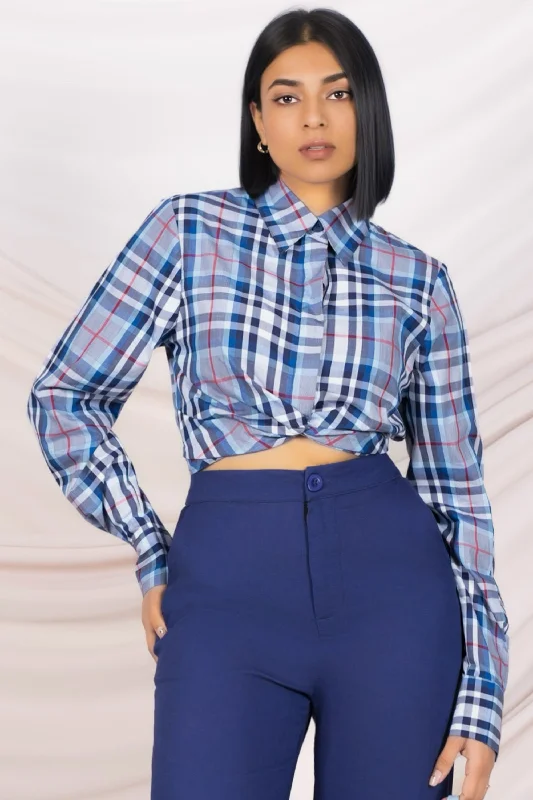 Checkered Cropped Shirt Athletic Women's 