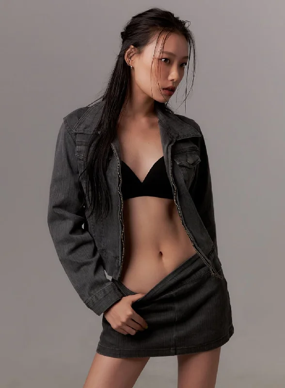 Zip Pocket Washed Slim-Fit Jacket CO424 Sophisticated Women's 