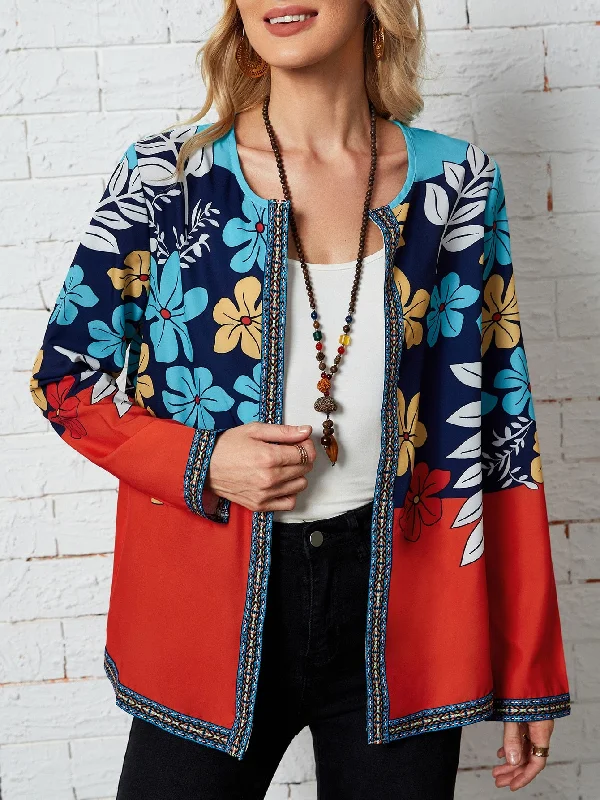 Casual Plants Embroidery Long Sleeve Regular Women Coat