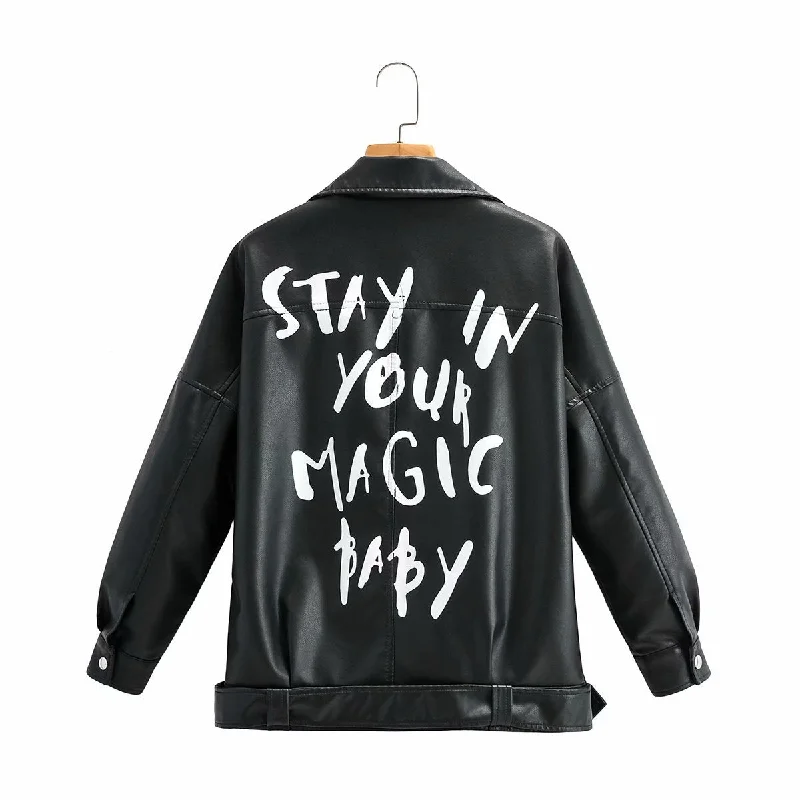 Female Alphabet Zipper Casual Fashion Leather Jacket Youthful Women's Anime - inspired