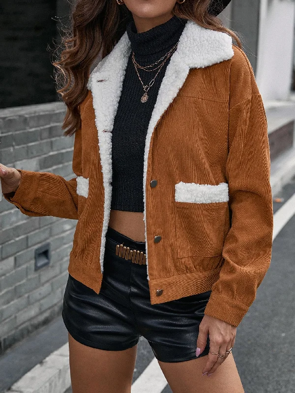 Casual Plain Button Front Long Sleeve Collar Regular Women Jacket Rugged Women's Outdoor 