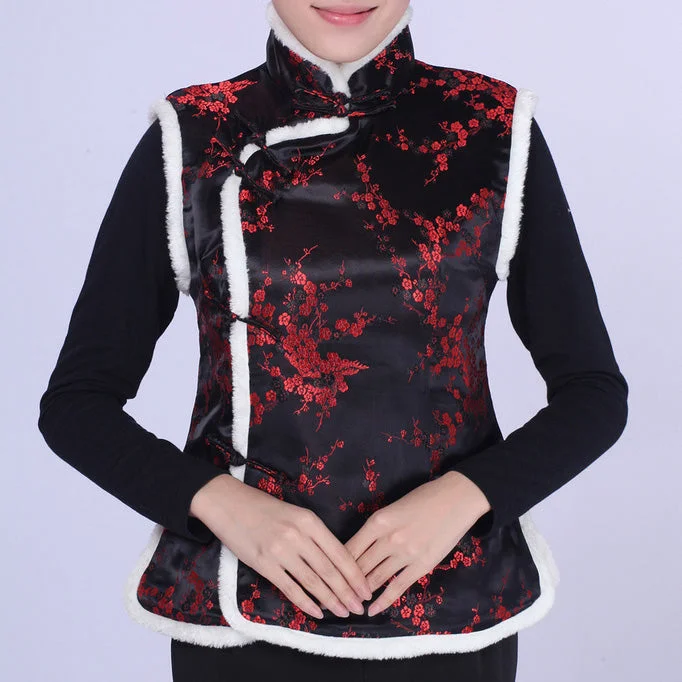 Floral Brocade Chinese Waistcoat with Fur Edge Compression