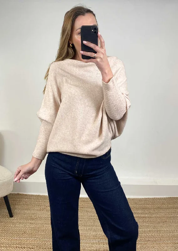 Grace Asymmetric Knit Jumper in Oatmeal