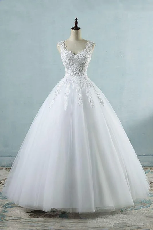 Bridelily Lace-up Appliques Tulle A-line Wedding Dress Monochromatic All - in - one Bridelily Lace-up Appliques Tulle A-line Wedding Dress Monochromatic All - in - one