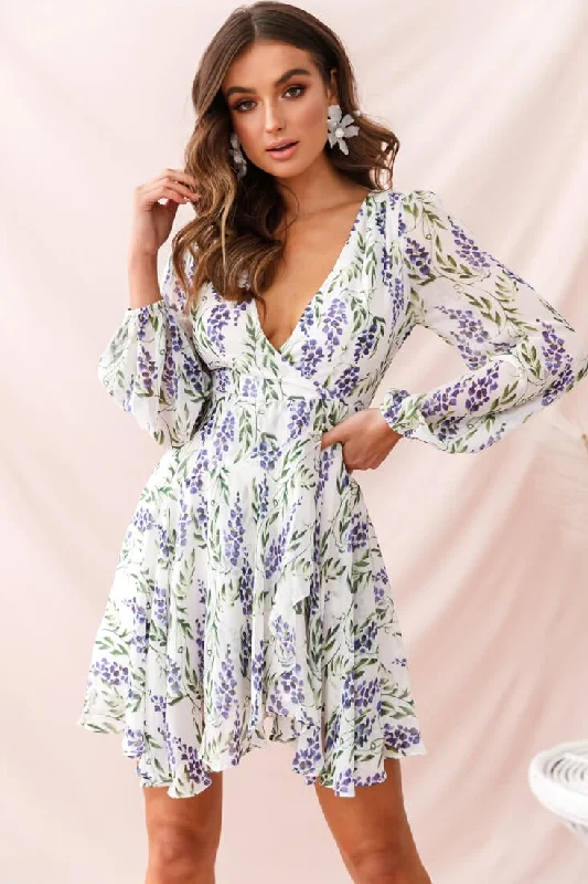 Wisteria Lane Long Sleeve Tea Dress White Disco