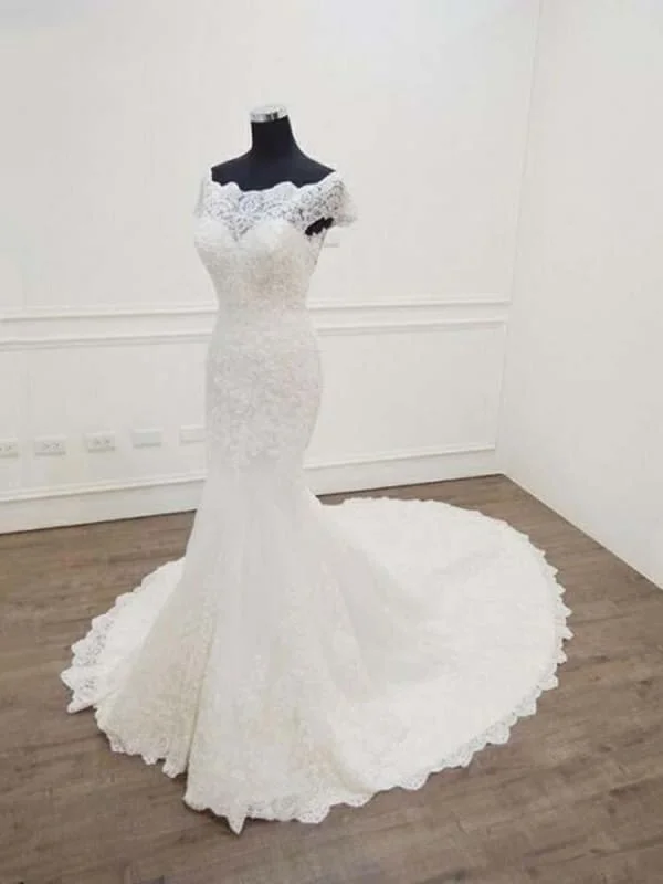 Gorgeous Bateau  Lace Mermaid Sweep Train Wedding Dresses