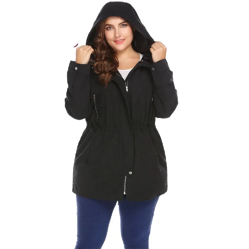 ANALUKE Zip-up Solid Large Outerwear Trench Coat Classic Women's Tweed