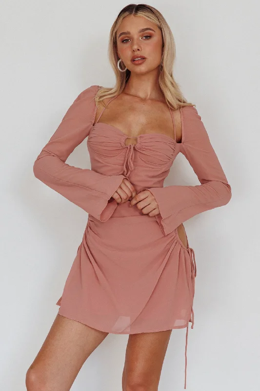 Etta Drawstring Long Sleeve Mini Dress Blush Earthy Women's 