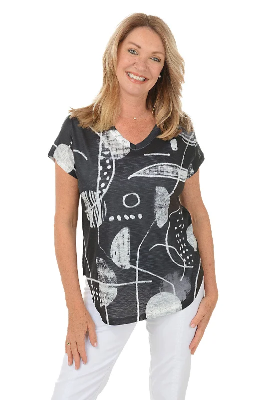 Petite Canvas Short Sleeve Slub Knit Top Hip Women's Retro