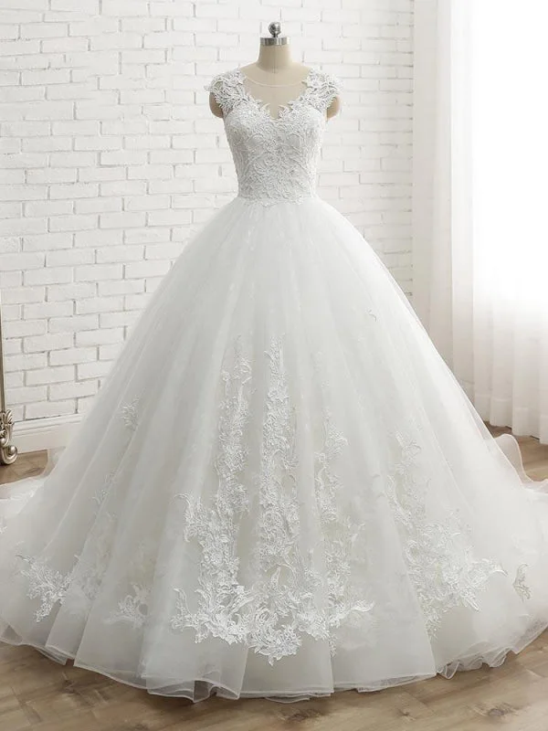 Lace-Up Tulle Ball Gown Wedding Dresses Elegant Women's Formal 