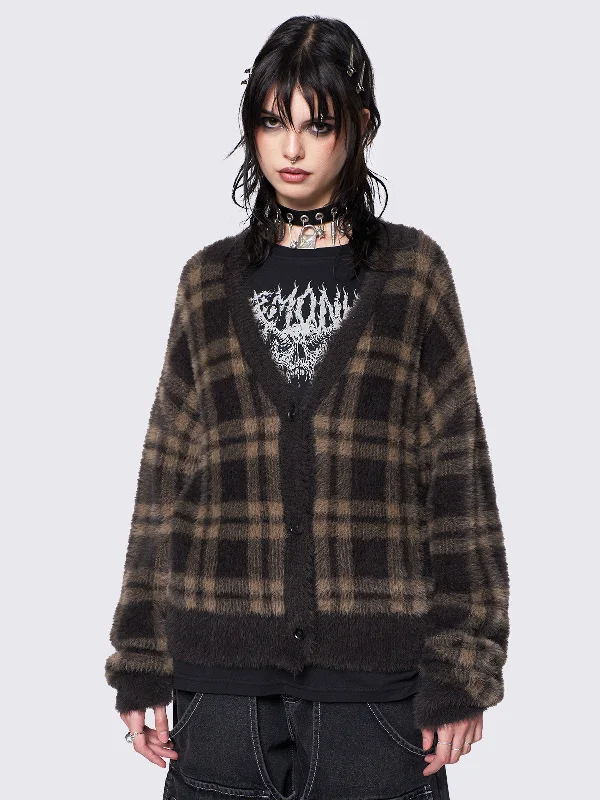 Terri Plaid Fluffy Cardigan Hip Women's Retro