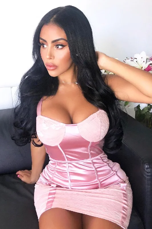 Pink Satin Lace Detail Bodycon Dress - Niani Country