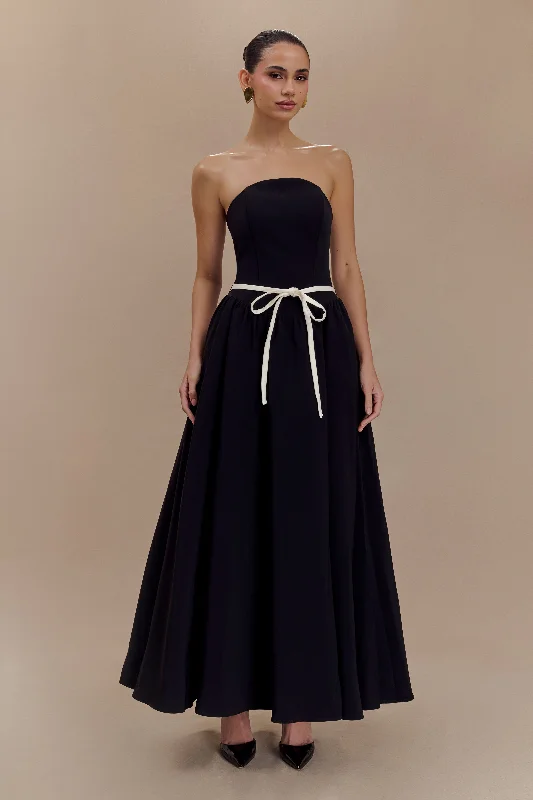 Penny Strapless Contrast Midi Dress - Black & White Modern Women's 