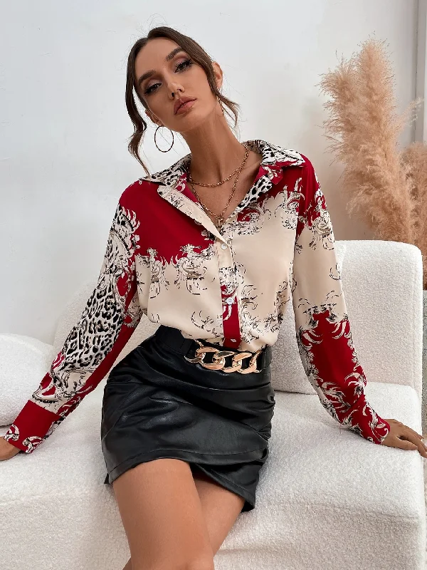 Elegant Baroque Button Front Long Sleeve Collar Long Blouse British Gentlewoman Style Elegant Baroque Button Front Long Sleeve Collar Long Blouse British Gentlewoman Style