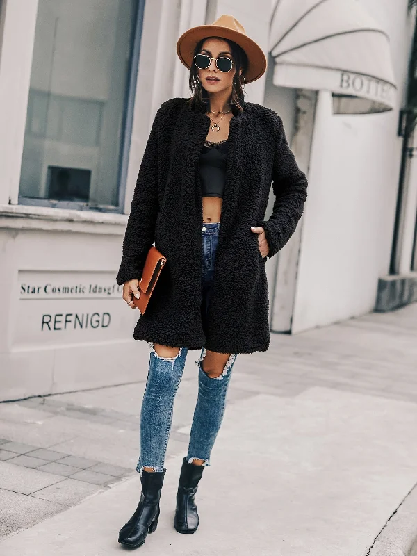 Casual Plain Long Sleeve Lapel Short Women Coat Laid - back Women's Style