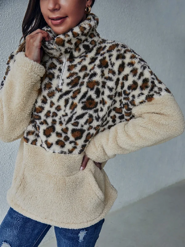 Casual Leopard Zipper Long Sleeve High Neck Regular Women Sweatshirt Sharp Women's Italian Casual Leopard Zipper Long Sleeve High Neck Regular Women Sweatshirt Sharp Women's Italian