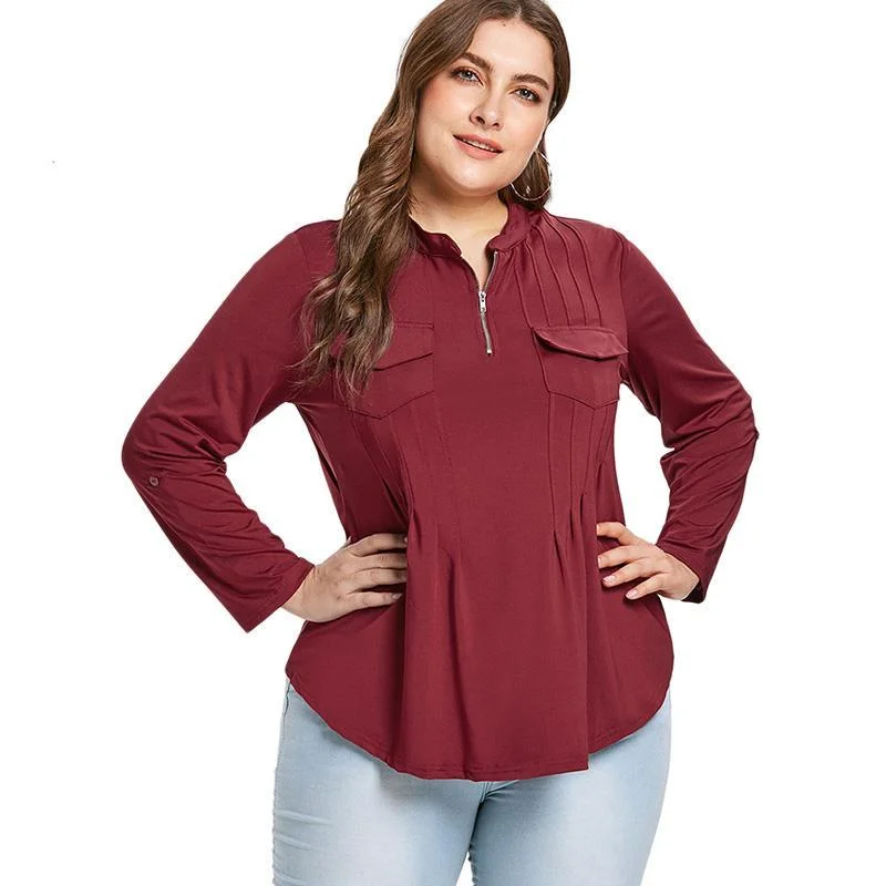 ANALUKE Front Pockets Half Zip Long Sleeve T-Shirt Disco