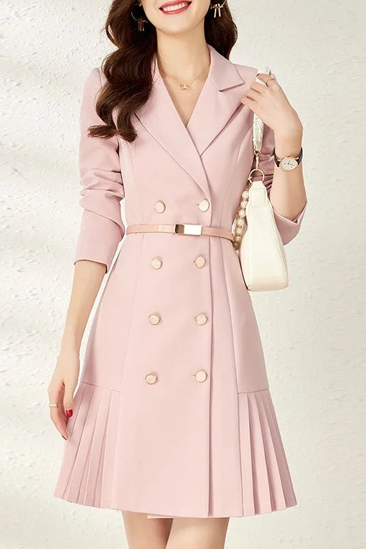 Double Breasted Ruffle Hem Dress Traditional Women's Wool