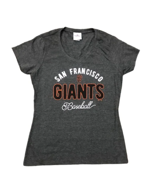 MAJESTIC WOMENS V-NECK GIANTS NEED TICKET TEE- GREY