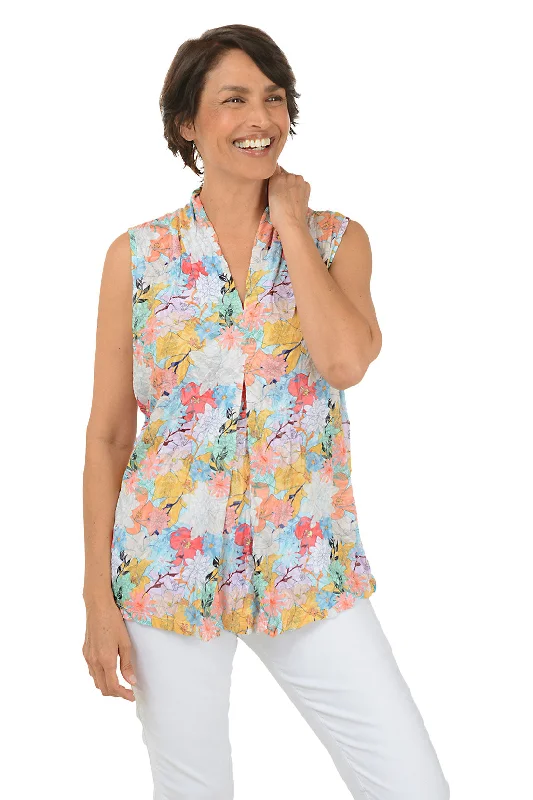 Spring Garden Crinkle Pleated Front Sleeveless Top purpose