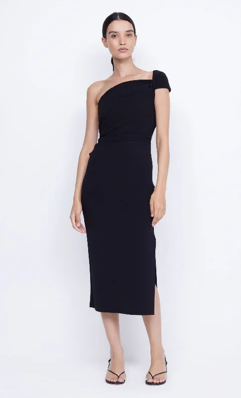 ELEA ASYM MIDI DRESS - BLACK Elegant Women's 