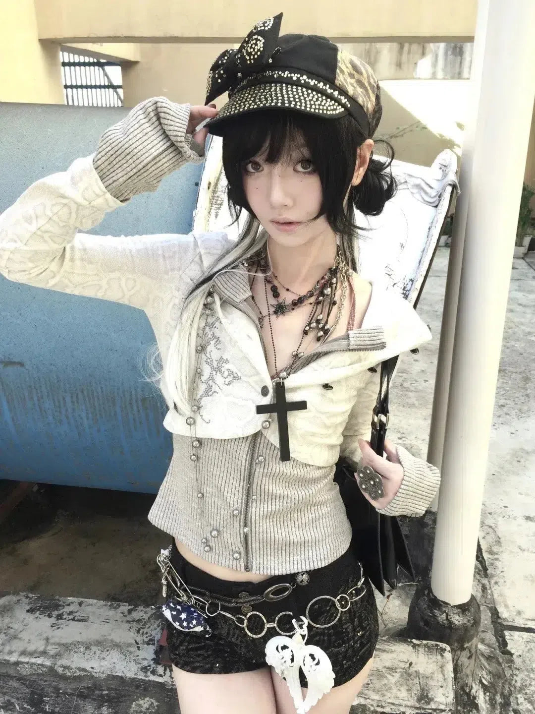 Y2K Rhinestone Layered Cardigan Laid - back Women's Style