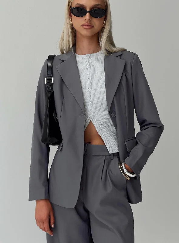 Relaxed Blazer Charcoal Athletic Women's 