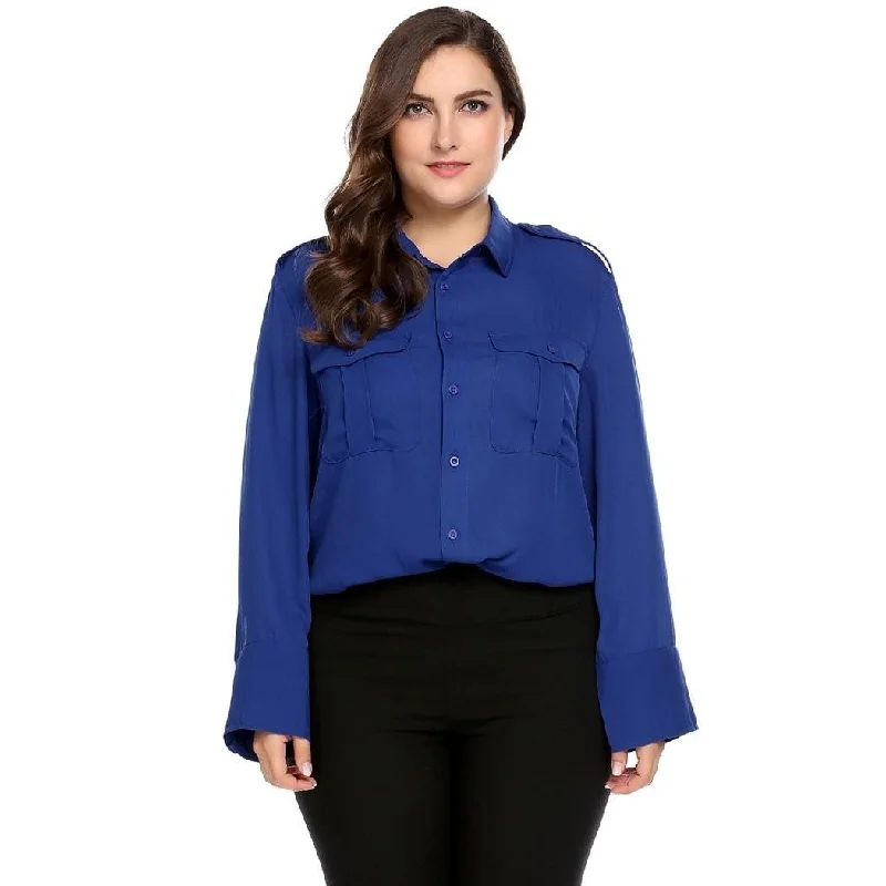 ANALUKE Solid Loose Pullover Long Sleeve Blouse Tough Women's Military - inspired