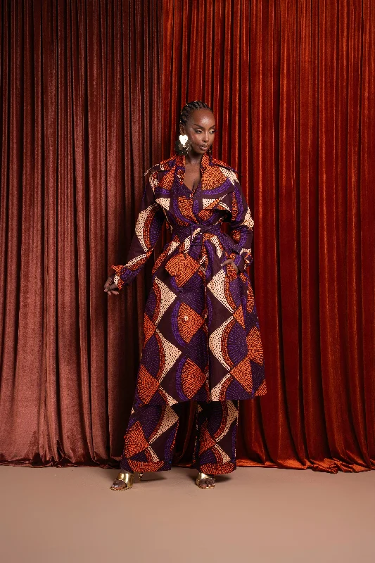 DORA African Print Trench Jacket Cozy Women's Sherpa - lined