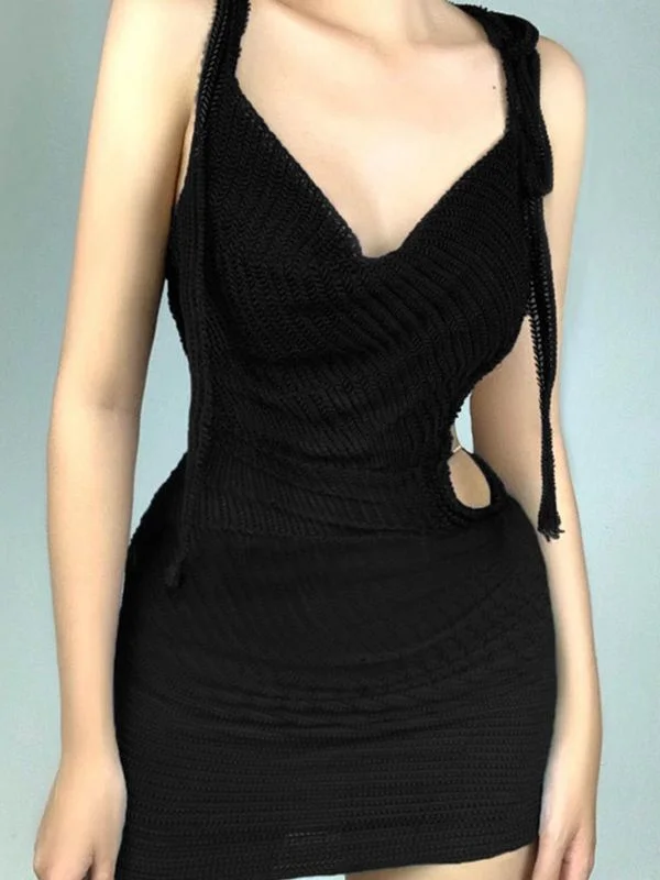 BerryBetty - Chain Embellished Tie Strap Party Mini Dress Modern Women's Tech