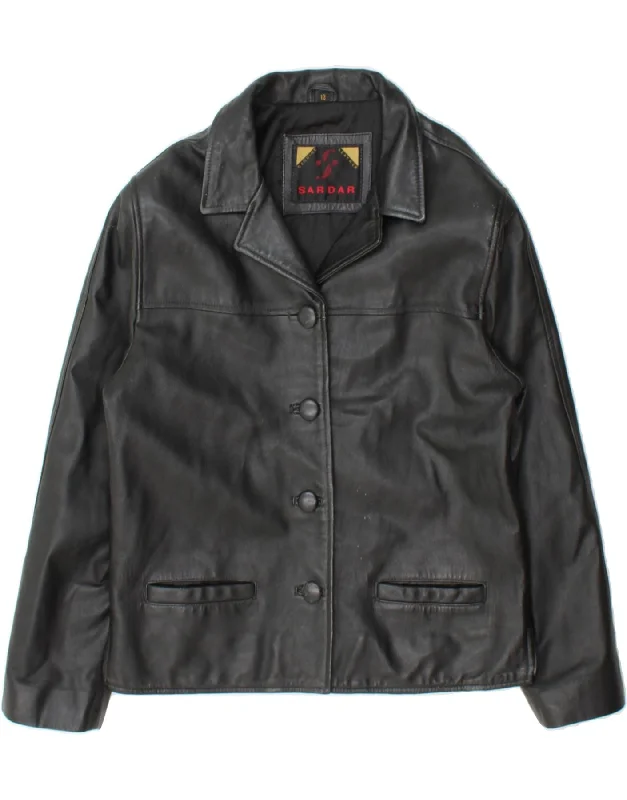 SARDAR Womens 3/4 Sleeve Leather Jacket UK 12 Medium  Black Leather Trendy Women's 