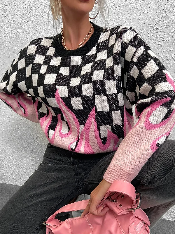 Casual Fire Long Sleeve Round Neck Regular Women Sweater Geometric