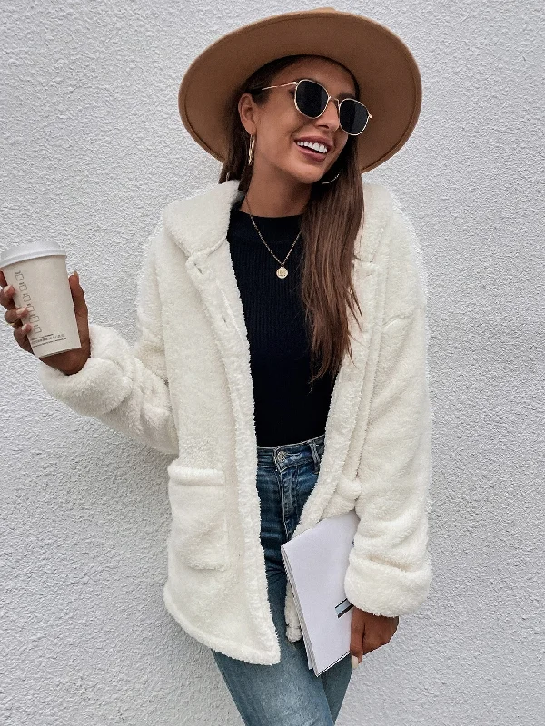 Casual Plain Button Front Long Sleeve Collar Short Women Coat Modern Women's 