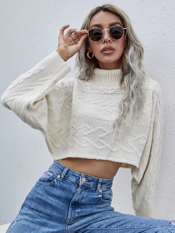 Casual Plain Long Sleeve High Neck Crop Women Sweater Sharp Women's Italian